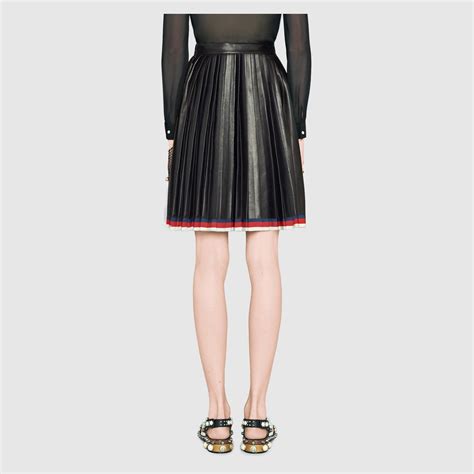 gucci 2014 leather trim skirt black|gucci pleated skirt.